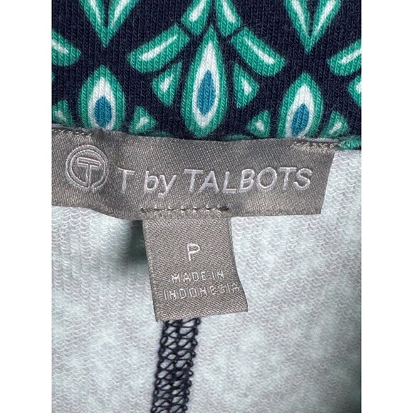 T by Talbots Petite Womens Long Sleeve Half Zip Pullover Navy Teal Geometric - Picture 5 of 11